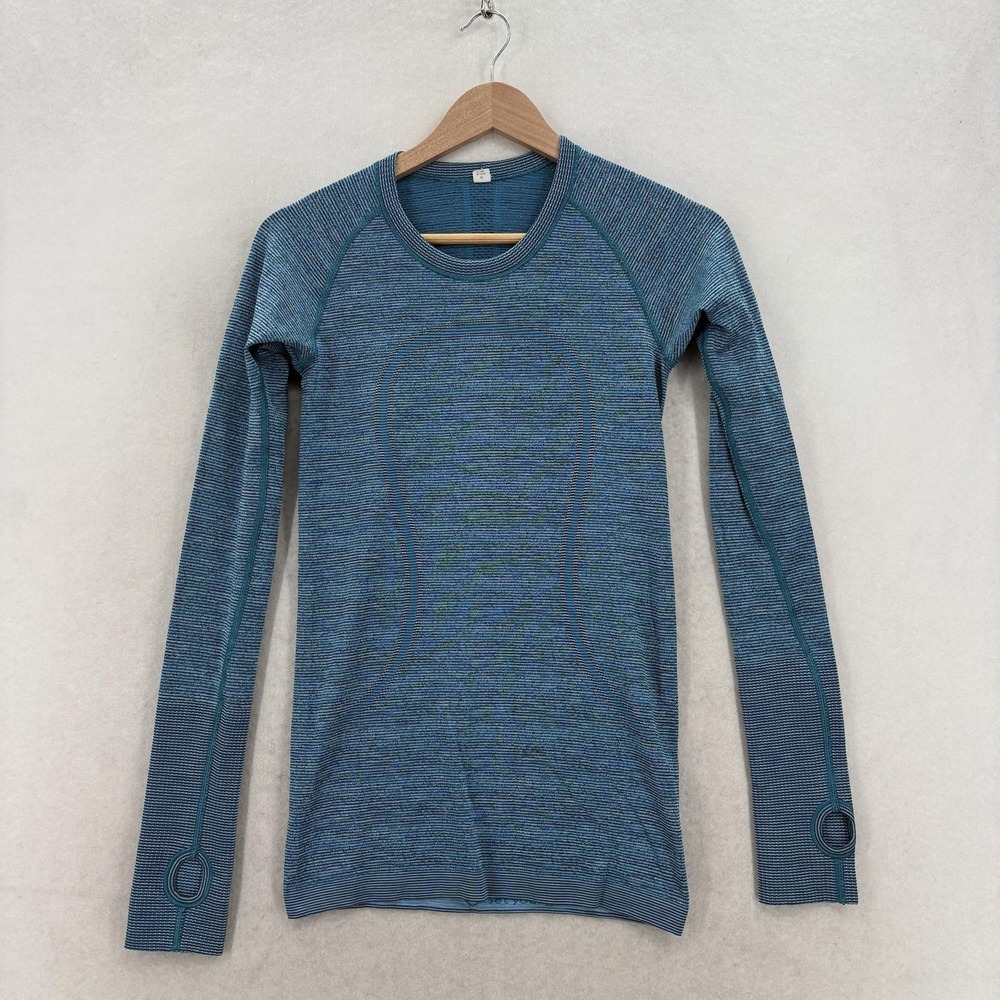 Lululemon Swiftly Tech Shirt Womens 4 Blue Long Sleeve Thumbholes Running Yoga